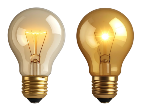 Two glowing incandescent lamps on black background