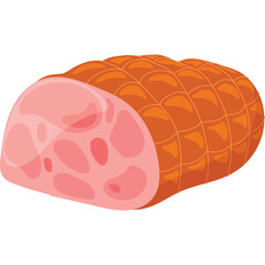 Half Roasted Meat With Orange Netting And Pink Interior Visible Against Transparent Background