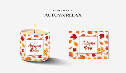 Enjoy the serene vibe of our Autumn Relax Candle Mockup featuring a lovely Fall Leaves Design