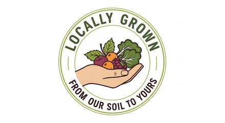 Locally grown produce on outstretched hand illustration.