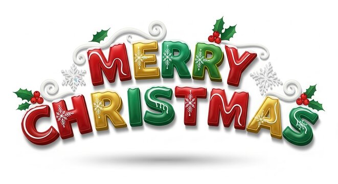 Festive 'Merry Christmas' balloons with holly accents. - Powered by Adobe