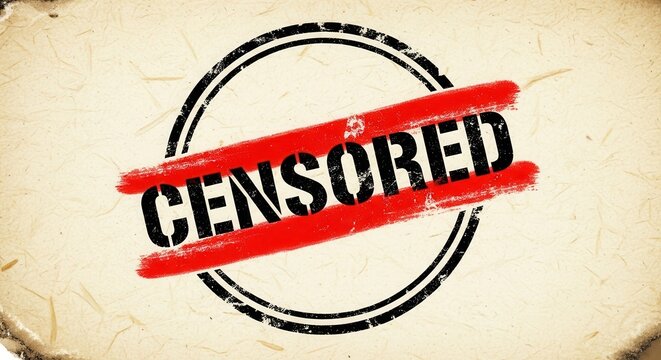 Censored stamp with bold red line across text.