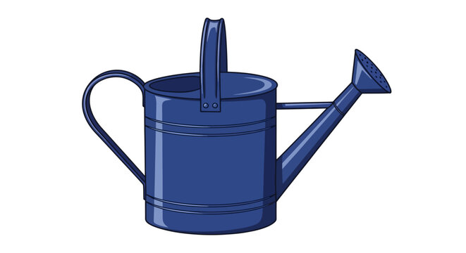 Blue watering can on white background: gardening equipment in detailed - Powered by Adobe