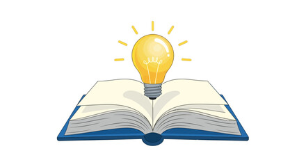 Open book with glowing light bulb symbolizing knowledge and ideas