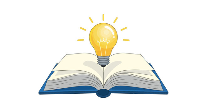 Open book with glowing light bulb symbolizing knowledge and ideas