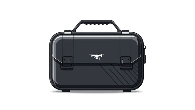 A pixelated black drone case with a white drone logo