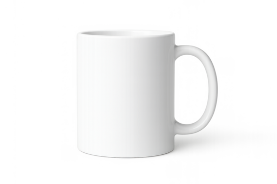 White ceramic coffee mug isolated on transparent background, a blank template for branding or custom design mockup