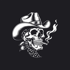 Skull with cowboy hat smoking.