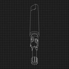 Mechanical engineering drawings. Tap tools, borer. Technical Design. Cover. Blueprint. Step Cutting Tool with Countersinking Function. Technical 3D Vector Illustration