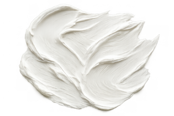 White cosmetic cream smear with textured strokes, isolating skincare product swatch on transparent background