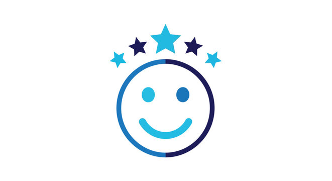 Smiley face with stars icon in blue gradient style for positive achievements and success