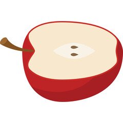 Half Red Apple Fruit With Brown Stem and Seeds Inside Isolated On Transparent Background Detailed Isometric Illustration