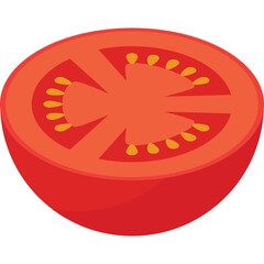 Isometric Half Tomato With Visible Seeds And Pulp On Transparent Background