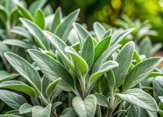 The wispy graygreen foliage of a mature sage plant grows in clusters, adding subtle depth to a rustic garden backdrop