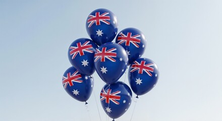 Australia Day balloons in realistic style, blue national colors, patriotic celebration. With a place for the text