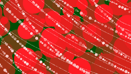 Abstract Christmas red toy balls with bead garland. Decorative background.