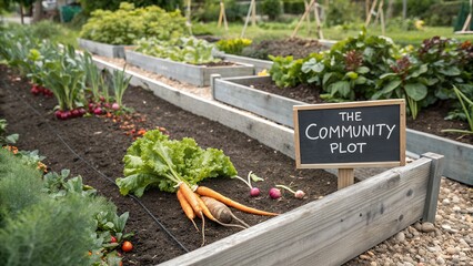 Freshly harvested vegetables in a community garden plot