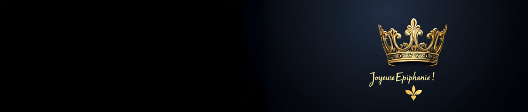 Couronne dor&eacute;e avec texte en fran&ccedil;ais &laquo; Joyeuse &Eacute;piphanie &raquo; sur fond bleu nuit &eacute;l&eacute;gant avec espace n&eacute;gatif copyspace pour c&eacute;l&eacute;bration de l&rsquo;&Eacute;piphanie d&eacute;but janvier