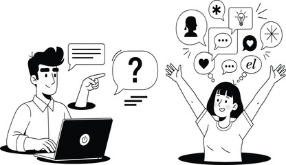 Online communication and social media engagement concept illustration