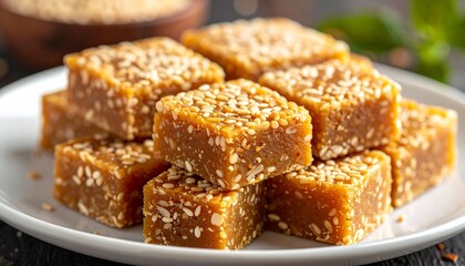 Jaggery Til Chikki. Traditional Indian Dessert