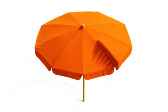 Orange beach umbrella providing shade for summer vacation at the resort, an essential item for sunbathing and relaxation