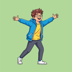 Happy Young Boy with Open Arms Expressing Joy and Freedom.