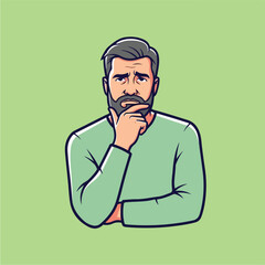 Thoughtful man with beard pondering a decision.