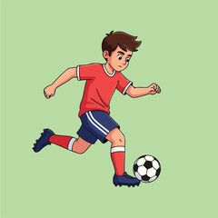 Young boy playing soccer with a ball on a light green background 1.