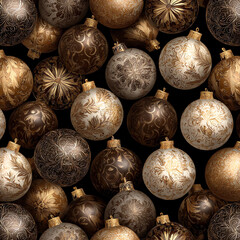 A bunch of gold and brown ornaments with flowers on them