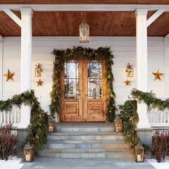 A house with a white door and two windows