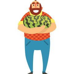 Smiling Man with Red Beard and Flannel Shirt Holding Two Watermelons Against a White Background