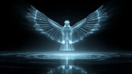 A stunning holographic representation of a bird with outstretched wings.