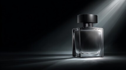 Elegant perfume bottle illuminated by soft light, showcasing luxury and sophistication.