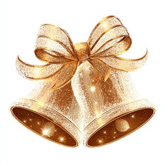 Elegant golden bells adorned with a beautiful bow, perfect for festive celebrations.