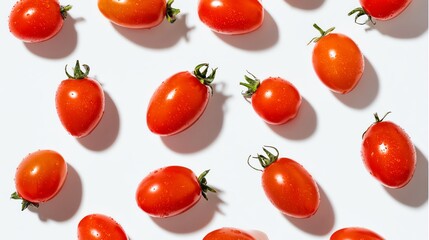 Fresh red tomatoes arranged on a white surface for a vibrant visual appeal.