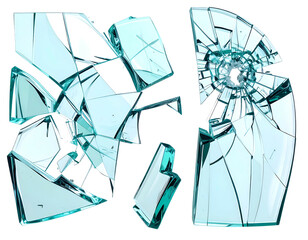 Shattered, fragmented clear shards on black