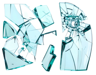 Shattered, fragmented clear shards on black