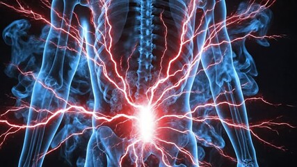 Animation of a back injury with glowing pain point, perfect for medical training videos or health awareness campaigns showing back pain and injury