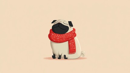A cute pug wearing a red scarf, exuding warmth and charm for winter vibes.