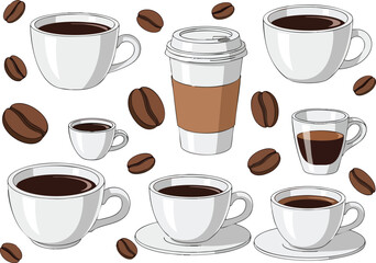Coffee Collection An Assortment of Cups and Beans for Coffee Lovers