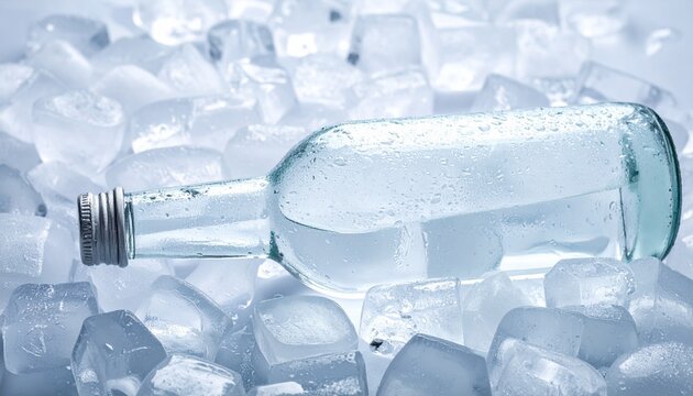 Chilled bottle nestled amid icy crystals