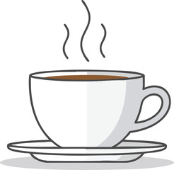 A steaming cup of coffee illustration against a white background; ideal for coffee shop branding and designs