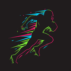 Fototapeta premium Dynamic silhouette of a running American football player illustrated with energetic neon light streaks creating a sense of powerful motion
