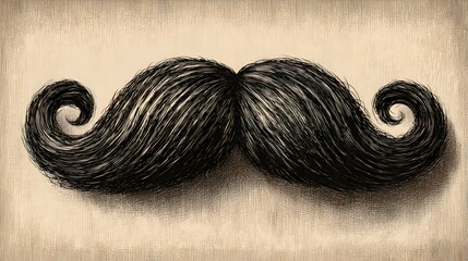 Intricate charcoal drawing showcases a classic handlebar mustache with its detailed swirls and rich texture against a neutral background artfully.