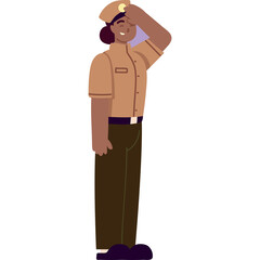 Smiling Woman in Khaki Uniform and Cap Saluting Against a Transparent Background A Full Body Vector Illustration