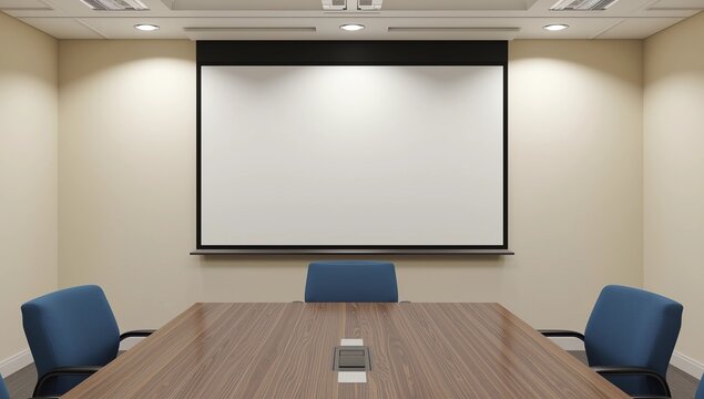 Conference table and chairs in modern boardroom