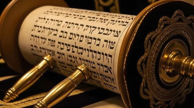 Ancient Torah Scroll Sacred Jewish Text Religious Scripture.