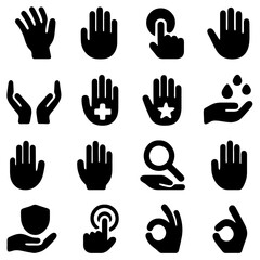 Obraz premium Hand Gestures Iconography: A collection of hands in various positions. Designed to be eye-catching and useful, symbolizing a wide array of activities, actions, and concepts, communicating instantly.
