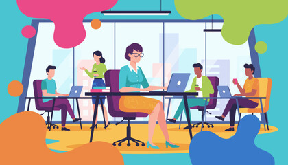 Creative teamwork in a vibrant modern office Professionals working on digital projects