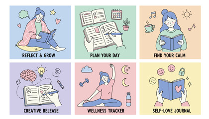 Daily selfcare checklist planning wellness reflection and creative journaling for mental wellbeing